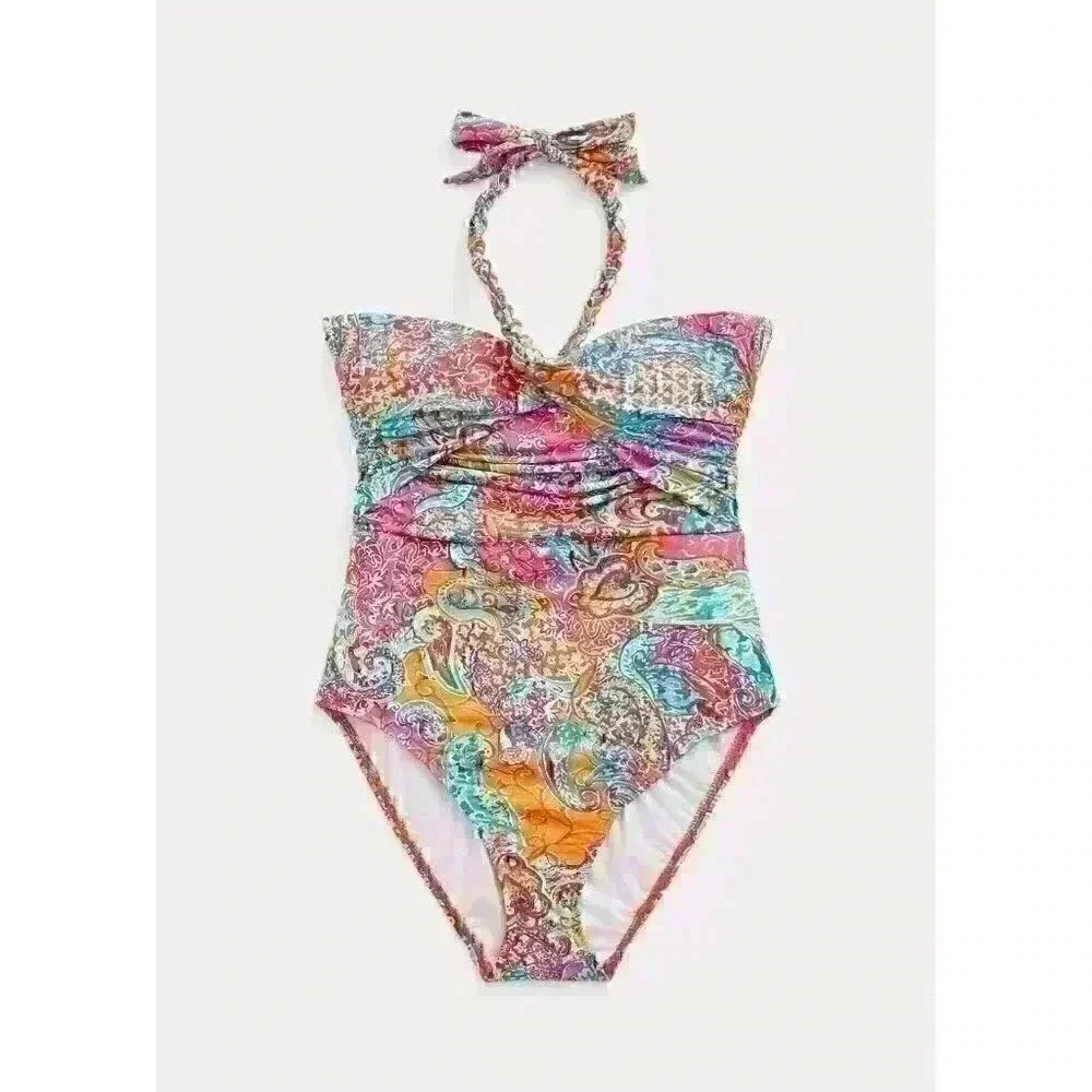 NEW Ralph Lauren Women's 12 Print Twist-Bandeau One-Piece Swimsuit NWT $150